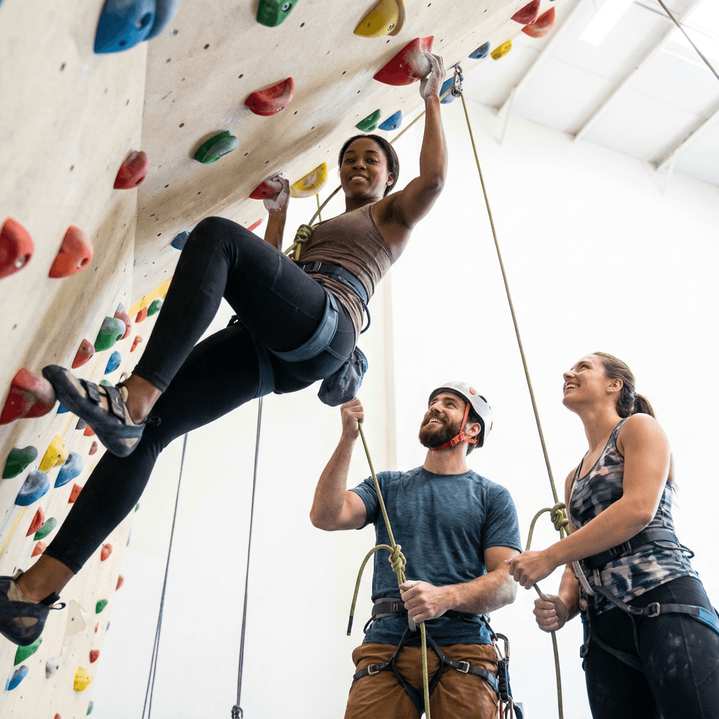 Colleagues climbing together — representing achievement and effort